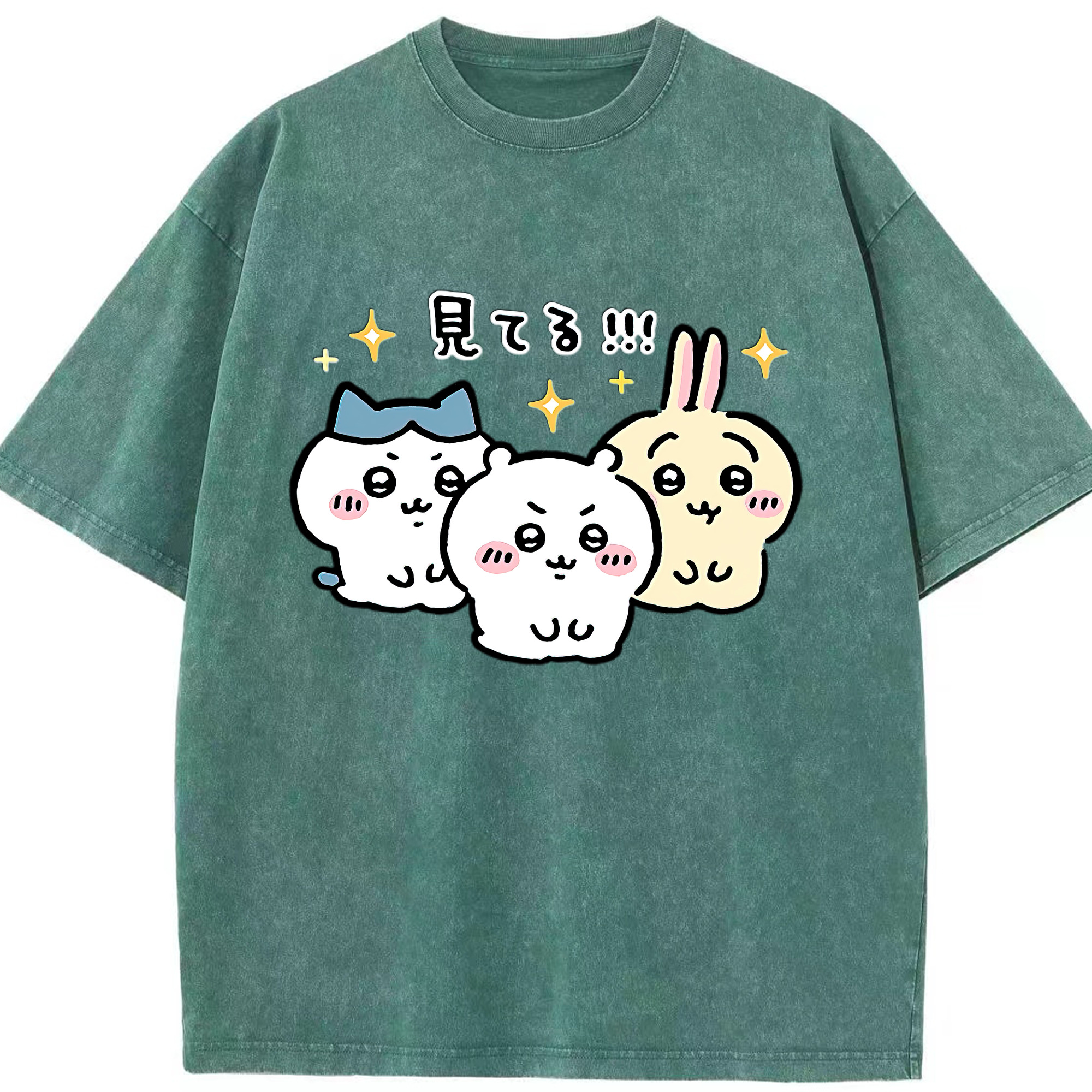 （画像用） ちいかわ ハチワレ Chii-kawa hachiware 綿100% ヴィンテージ風 半袖Tシャツ（フロントプリント）